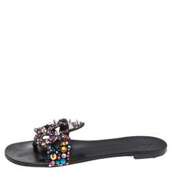 Pre Owned Giuseppe Zanotti Black Suede Crystal Embellished Flats Size 38 