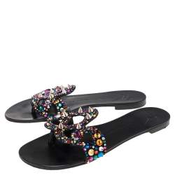 Pre Owned Giuseppe Zanotti Black Suede Crystal Embellished Flats Size 38 