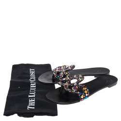 Pre Owned Giuseppe Zanotti Black Suede Crystal Embellished Flats Size 38 