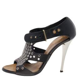 Giuseppe Zanotti Black Leather Eyelet Ankle Strap Sandals Size 36