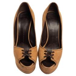Giuseppe Zanotti Tan Nubuck Leather Platform  Pumps Size 36