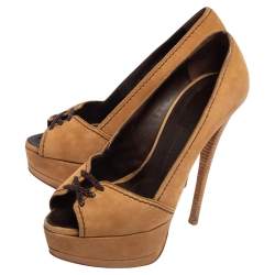 Giuseppe Zanotti Tan Nubuck Leather Platform  Pumps Size 36