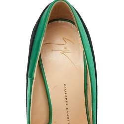 Giuseppe Zanotti Black/Green Satin and Suede Peep Toe Platform Pumps Size 36