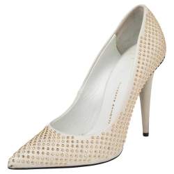 Giuseppe Zanotti Grey Leather Stud Embellished Pointed Toe Pumps Size 36.5