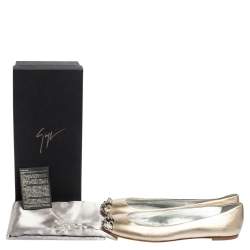 Pre Owned Giuseppe Zanotti Metallic Gold Leather Malika Spike Ballet Flats Size 39.5