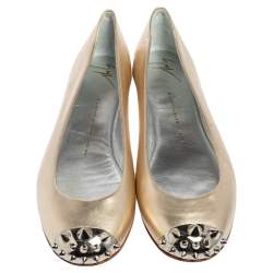 Pre Owned Giuseppe Zanotti Metallic Gold Leather Malika Spike Ballet Flats Size 39.5