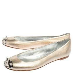 Pre Owned Giuseppe Zanotti Metallic Gold Leather Malika Spike Ballet Flats Size 39.5