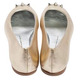 Pre Owned Giuseppe Zanotti Metallic Gold Leather Malika Spike Ballet Flats Size 39.5