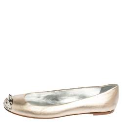 Pre Owned Giuseppe Zanotti Metallic Gold Leather Malika Spike Ballet Flats Size 39.5