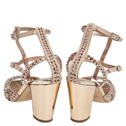Giuseppe Zanotti Beige Suede Crystal Embellished Ankle Strap Sandals Size 37