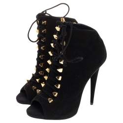 Giuseppe Zanotti Black Suede Lace Up Booties Size 38