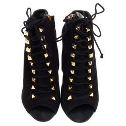 Giuseppe Zanotti Black Suede Lace Up Booties Size 38