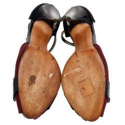 Pre Owned Giuseppe Zanotti Black/Burgundy Satin And Leather Slingback Sandals Size 38