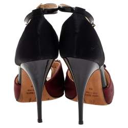 Pre Owned Giuseppe Zanotti Black/Burgundy Satin And Leather Slingback Sandals Size 38