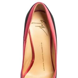 Pre Owned Giuseppe Zanotti Black/Pink Suede and Satin Peep Toe Platform Pumps Size 36