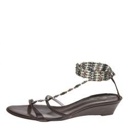 Giuseppe Zanotti Brown Leather Embellished Sandals Size 41