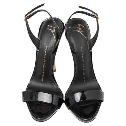 Pre Owned Giuseppe Zanotti Black Patent Leather Sophie Slingback Sandals Size 36