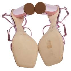 مملوكة مسبقًا Giuseppe Zanotti Pink Leather Fishbone Embellished Ankle Strap Sandals Size 39