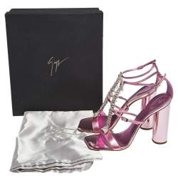 مملوكة مسبقًا Giuseppe Zanotti Pink Leather Fishbone Embellished Ankle Strap Sandals Size 39
