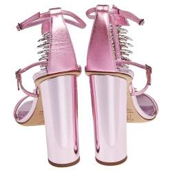 مملوكة مسبقًا Giuseppe Zanotti Pink Leather Fishbone Embellished Ankle Strap Sandals Size 39