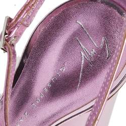 مملوكة م سبقًا Giuseppe Zanotti Pink Leather Fishbone Embellished Ankle Strap Sandals Size 39