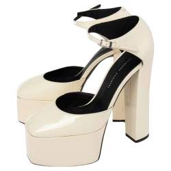 Pre Owned Giuseppe Zanotti Cream Patent Leather Bebe Platform Ankle Strap Sandals  Size 37