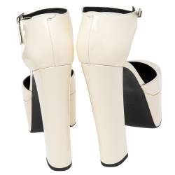 Pre Owned Giuseppe Zanotti Cream Patent Leather Bebe Platform Ankle Strap Sandals  Size 37