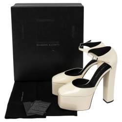 Pre Owned Giuseppe Zanotti Cream Patent Leather Bebe Platform Ankle Strap Sandals  Size 37