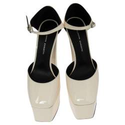 Pre Owned Giuseppe Zanotti Cream Patent Leather Bebe Platform Ankle Strap Sandals  Size 37