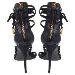 Pre Owned Giuseppe Zanotti Black Nubuck And Lizard Embossed Leather Strappy “Mortisia” Sandals Size 40