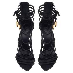 Pre Owned Giuseppe Zanotti Black Nubuck And Lizard Embossed Leather Strappy “Mortisia” Sandals Size 40