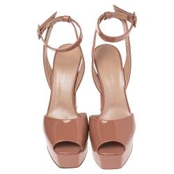 Pre Owned Giuseppe Zanotti Beige Patent  Leather Lavinia Platform Ankle Strap Sandals Size 40