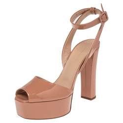 Pre Owned Giuseppe Zanotti Beige Patent  Leather Lavinia Platform Ankle Strap Sandals Size 40