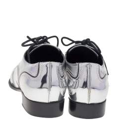 Pre Owned Giuseppe Zanotti Metallic Silver Patent Leather Lace Up Oxfords Size 37
