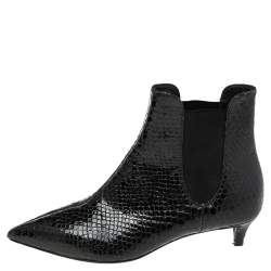 مملوكة مسبقًا Giuseppe Zanotti Black Python Embossed Patent Leather Ankle Boots Size 37.5