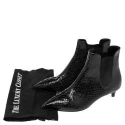 مملوكة مسبقًا Giuseppe Zanotti Black Python Embossed Patent Leather Ankle Boots Size 37.5