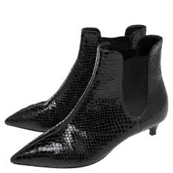 مملوكة مسبقًا Giuseppe Zanotti Black Python Embossed Patent Leather Ankle Boots Size 37.5