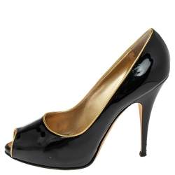 Pre Owned Giuseppe Zanotti Black Patent Leather  Peep Toe  Pumps Size 41