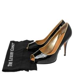 Pre Owned Giuseppe Zanotti Black Patent Leather  Peep Toe  Pumps Size 41