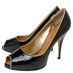 Pre Owned Giuseppe Zanotti Black Patent Leather  Peep Toe  Pumps Size 41