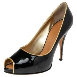 Pre Owned Giuseppe Zanotti Black Patent Leather  Peep Toe  Pumps Size 41