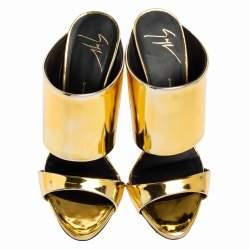 Pre Owned Giuseppe Zanotti Metallic Gold Leather Andrea Open Toe Sandals Size 37.5