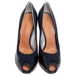 Pre Owned Giuseppe Zanotti Navy Blue Patent Leather Peep Toe Pumps Size 41