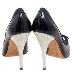 Pre Owned Giuseppe Zanotti Navy Blue Patent Leather Peep Toe Pumps Size 41