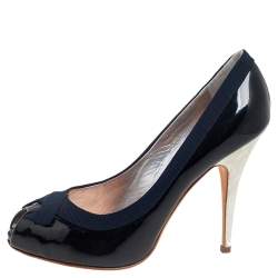 Pre Owned Giuseppe Zanotti Navy Blue Patent Leather Peep Toe Pumps Size 41
