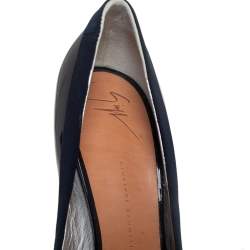 Pre Owned Giuseppe Zanotti Navy Blue Patent Leather Peep Toe Pumps Size 41