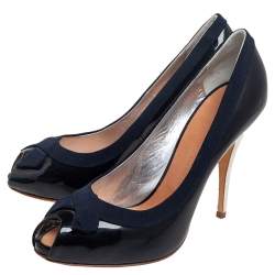 Pre Owned Giuseppe Zanotti Navy Blue Patent Leather Peep Toe Pumps Size 41