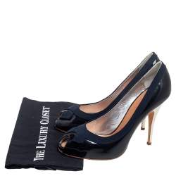 Pre Owned Giuseppe Zanotti Navy Blue Patent Leather Peep Toe Pumps Size 41