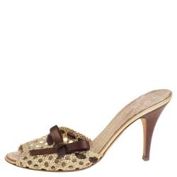 Giuseppe Zanotti Gold Woven Leather Slide Sandals Size 41