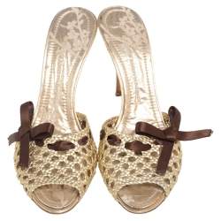 Giuseppe Zanotti Gold Woven Leather Slide Sandals Size 41
